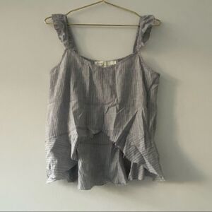 Vintage Havana Grey Striped Shark Bite Hem Crop Top